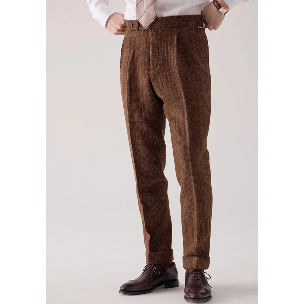 

Мужские брюки с узором «елочка», тонкие зауженные офисные брюки, удобные дышащие деловые повседневные деловые брюки-чино на плоской подошве спереди fo