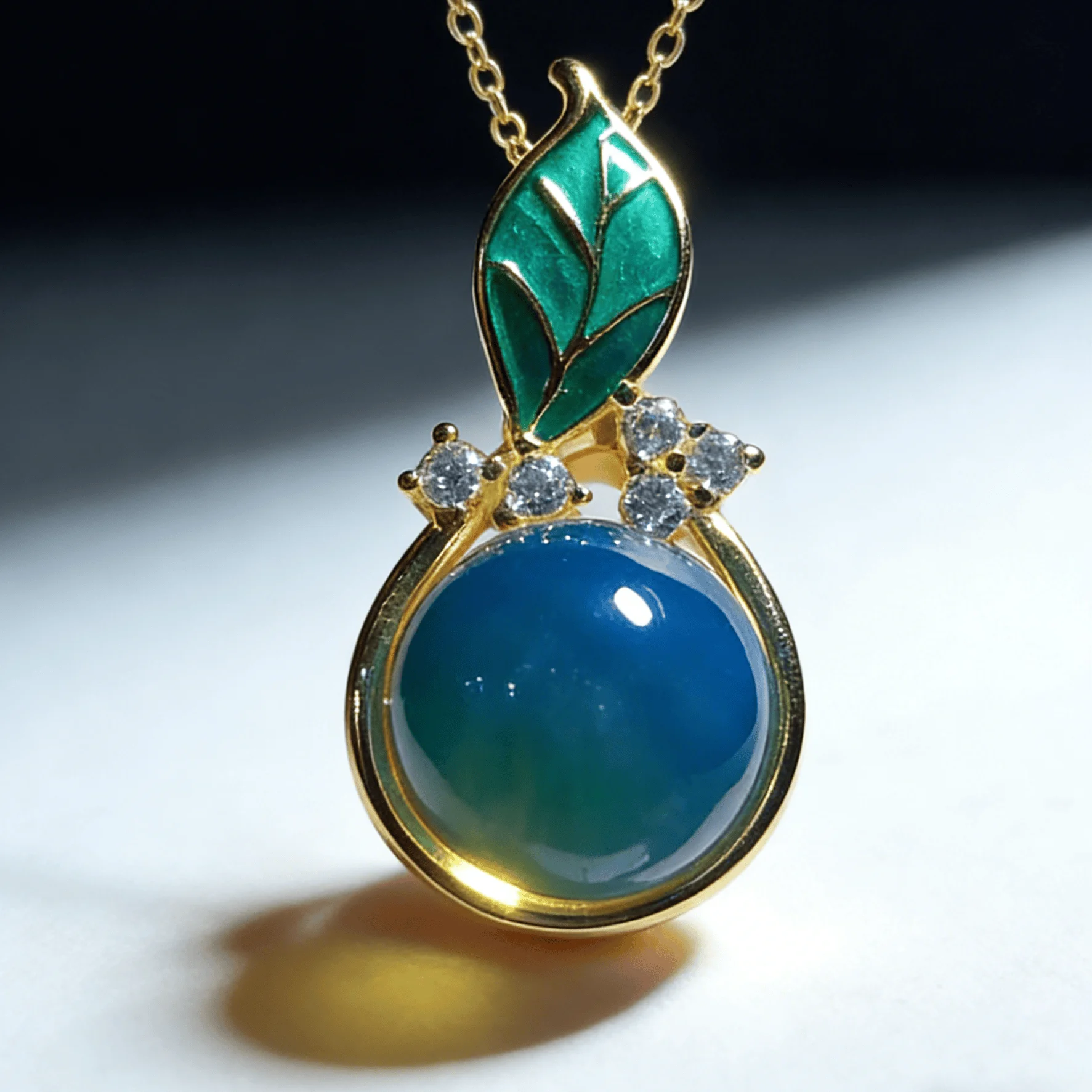 

Sterling Silver Natural Mexican Blue Amber Pendant 11mm Fruit Leaf Design Elegant Dainty Jewelry