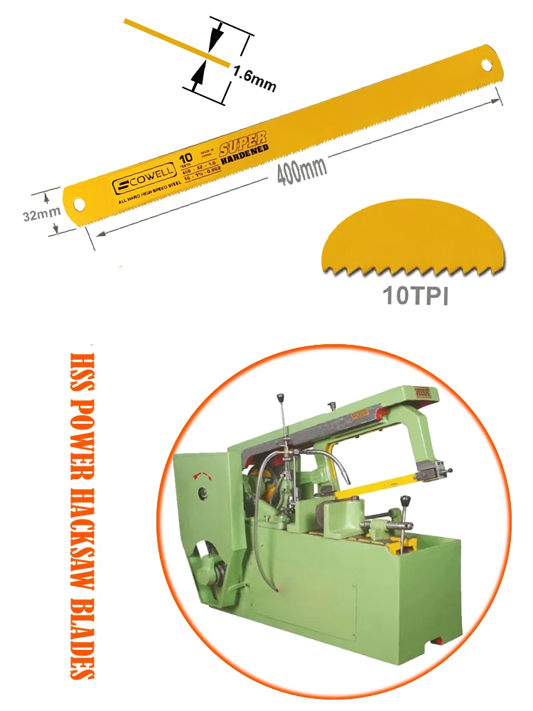 5 PCS SCOWELL Steel Saw Blades Power Hacksaw Blade For Wood 400*32*1.6mm 10TPI HSS Material Type Machine Sawing Blades