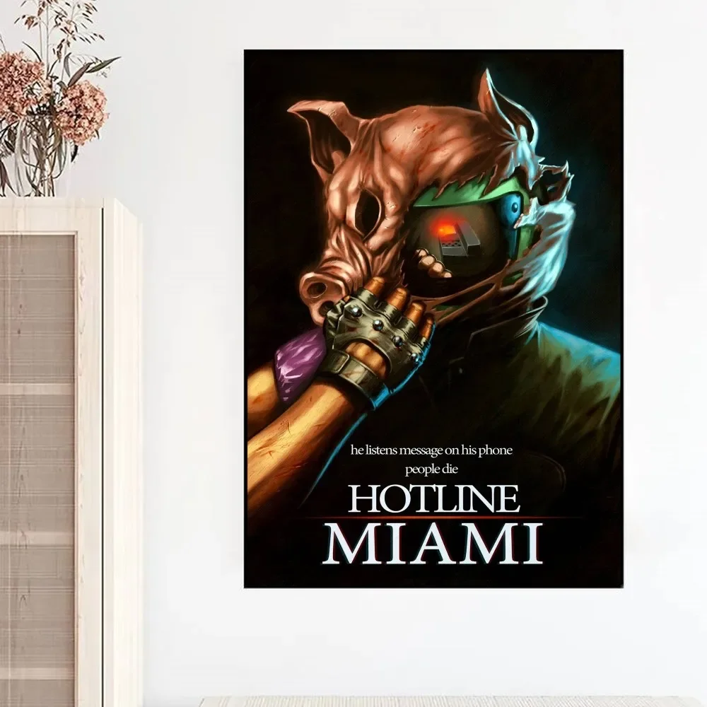 الخط الساخن ميامي لعبة فيديو المشارك قماش اللوحة الحديثة غرفة المعيشة المنزلي غرفة نوم دراسة بار الرجعية الديكور جدار الفن هدية #4