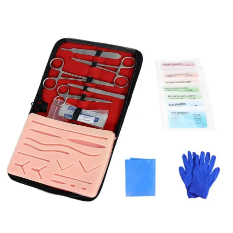 Kit de prática de sutura para estudantes médicos, treinamento cirúrgico com almofada de pele, conjunto de ferramentas, equipamento de ensino