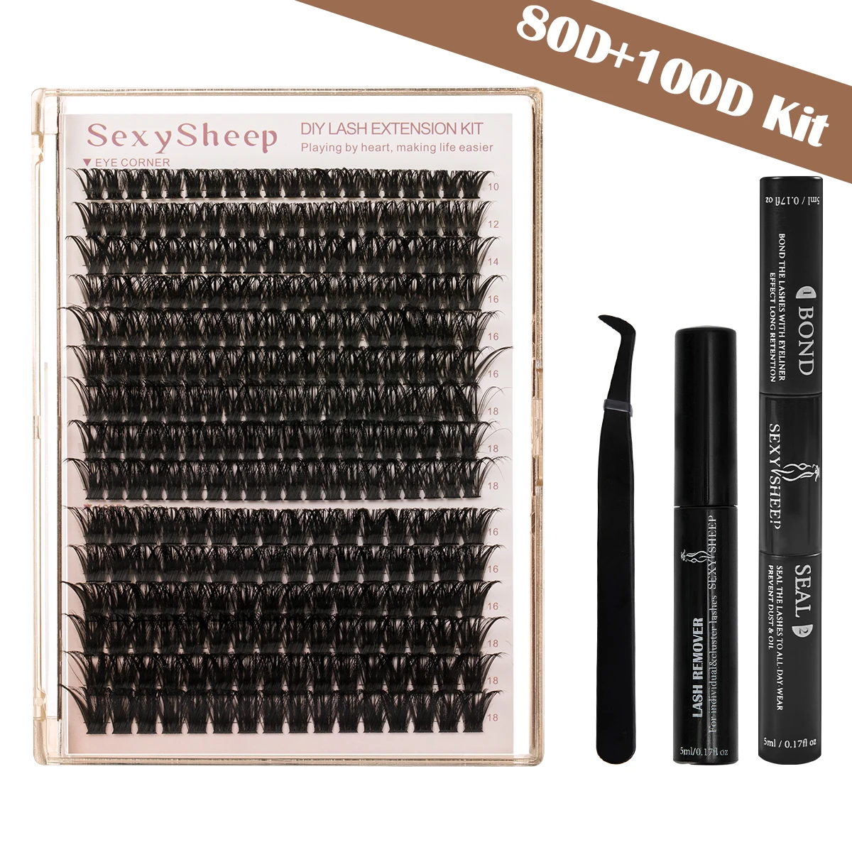 DIY キャットアイクラスターまつげエクステンションキットカール混合長さ手作り個別まつげボンド、シール、リムーバー、ピンセット付き
