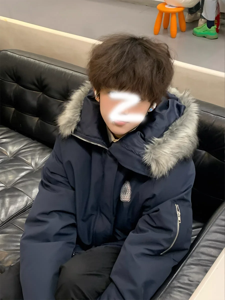 

Winter Thiened Warmth Cotton Jaet Men's Faion Brand Hooded Parka Coat Large Fur Collar Workwear Casual Sle Zipper Clo...