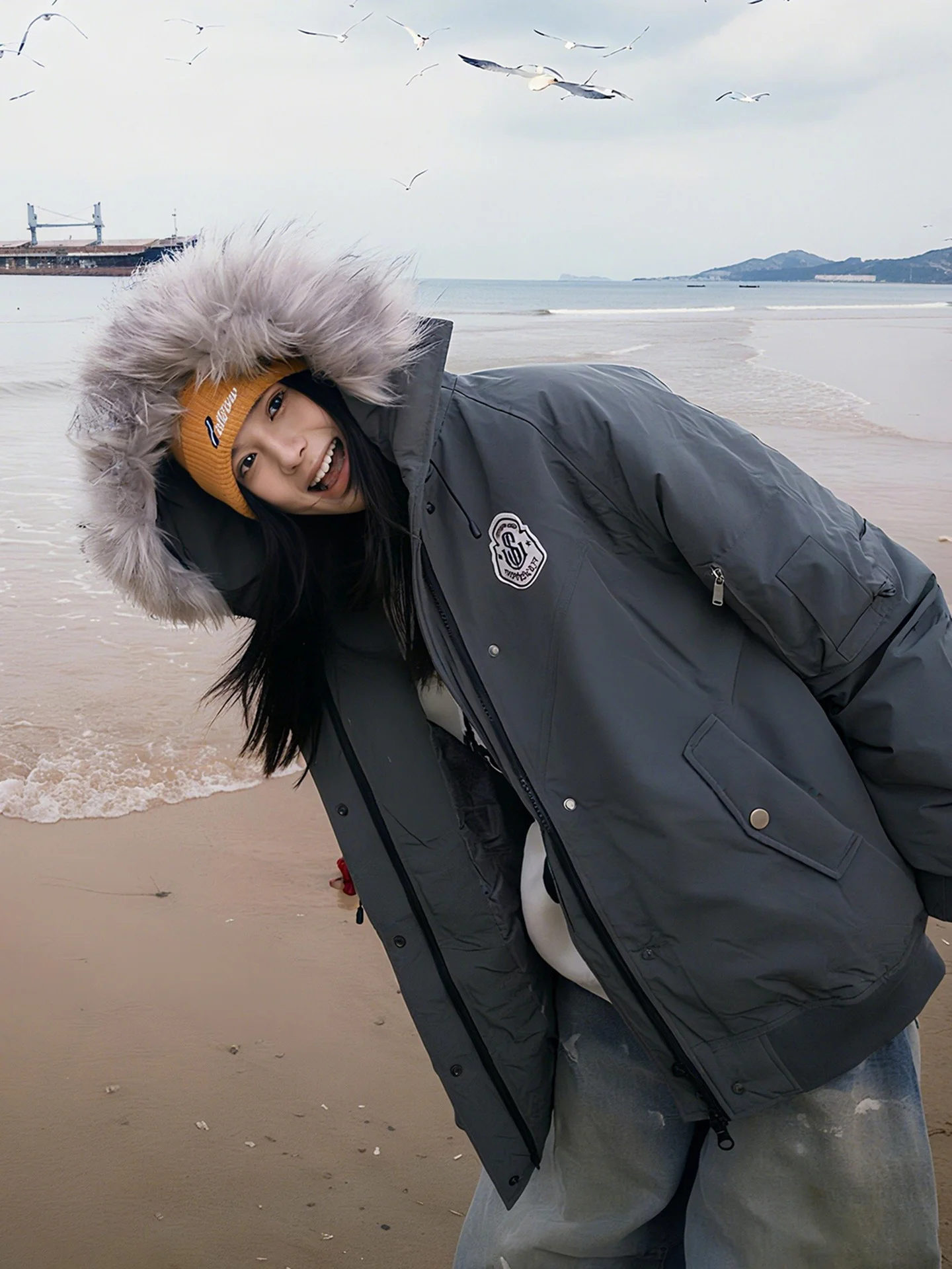 

ey Detachable Fur Collar Cotton Jaet Thi Warm Winter Coat for Men And Women Hooded American Sle Workwear Parka Coat