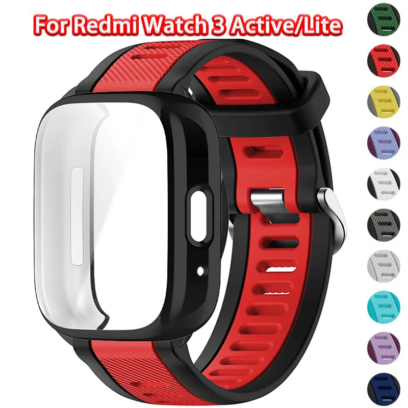 Hülle + Silikonarmband für Redmi Watch 3 Active/Lite, zweifarbiges Armband für Redmi Watch 3 Active, Displayschutz-Zubehör