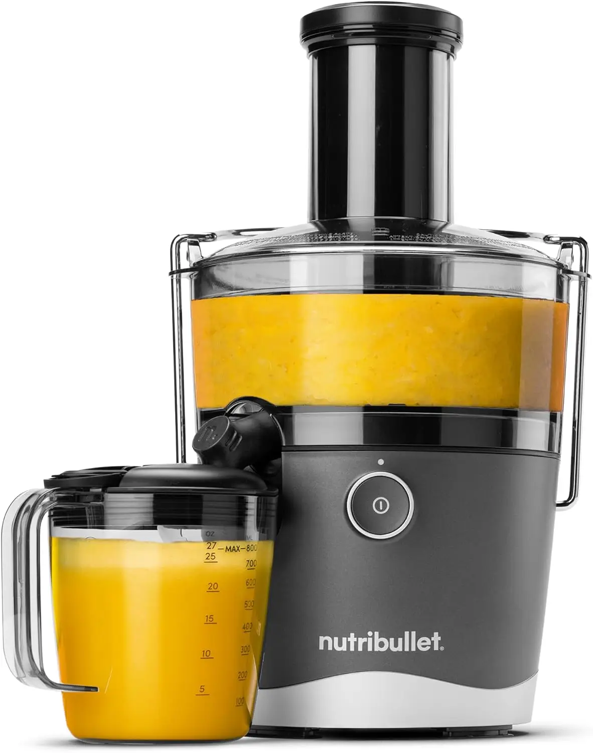 800W Juicer with Large 3-Inch Feed Chute for Whole Fruits and Vegetables, Dual Speeds, 27 oz Juice Pitcher, 0.5 L Pulp Container, BPA-Free, Gray