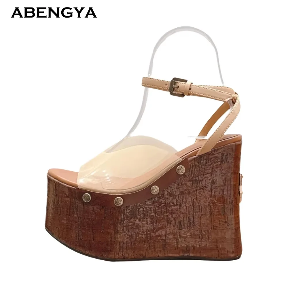 

Summer Sexy PVC Gladiator Sandals Women Open Toe Ankle Strap Wedges Dress Shoes Designer Fashion Party Banquet Shoes For Women