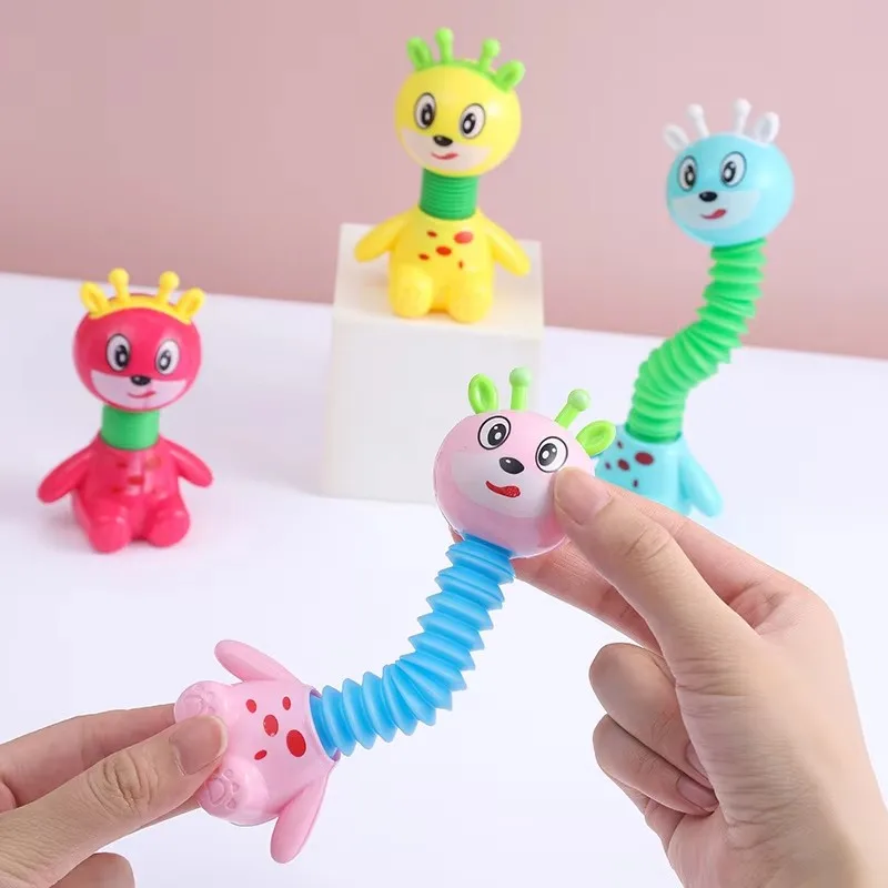 3PCS Colorful Cartoon Rabbit And Deer Stretch Tube Toys Anti Pressure Decompression Toys Birthday Party Small Gift Fillers