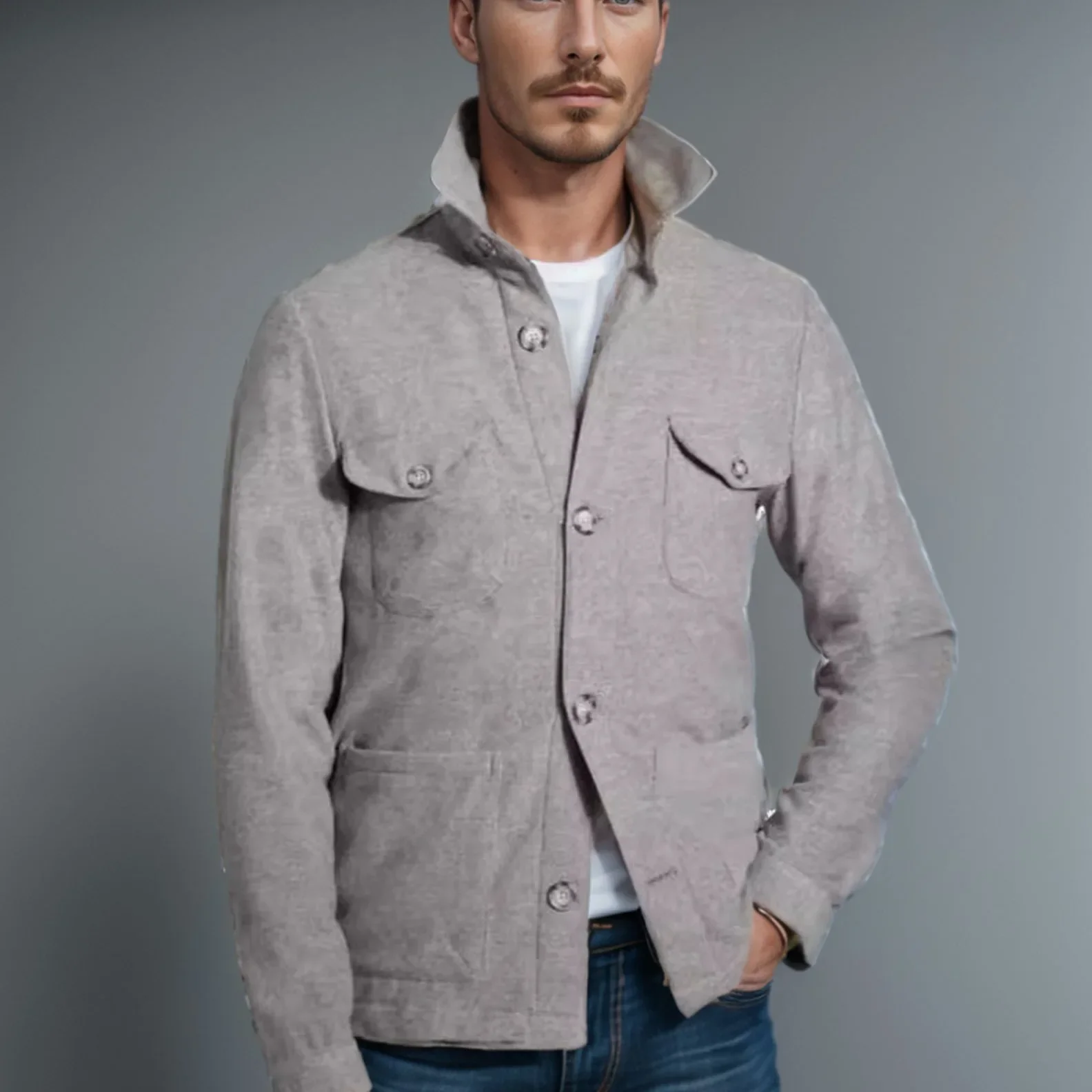 Giacca Casual da uomo per la primavera e l'autunno in giacca a maniche lunghe, Multi-tasca, cappotto con risvolto nuovo stile europeo e americano