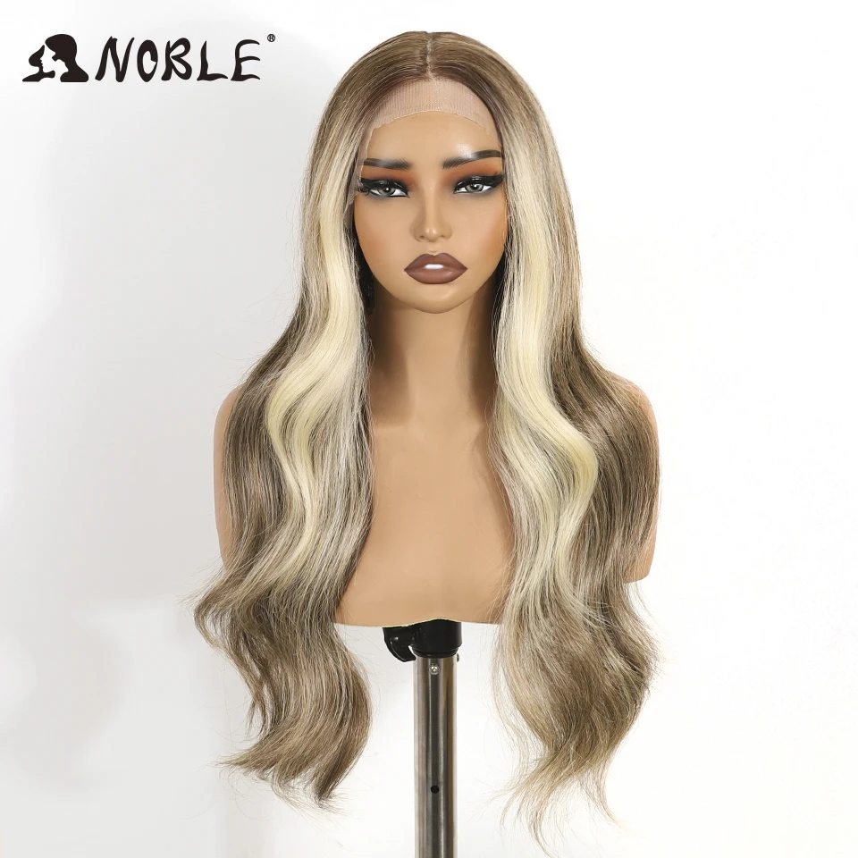 Edle synthetische Lace-Front-Perücken für Frauen, 66 cm lang, gewellt, Ombre-Blond-Perücke, Highlight, vorgezupft, vorgeschnitten, Cosplay-Spitzenperücken