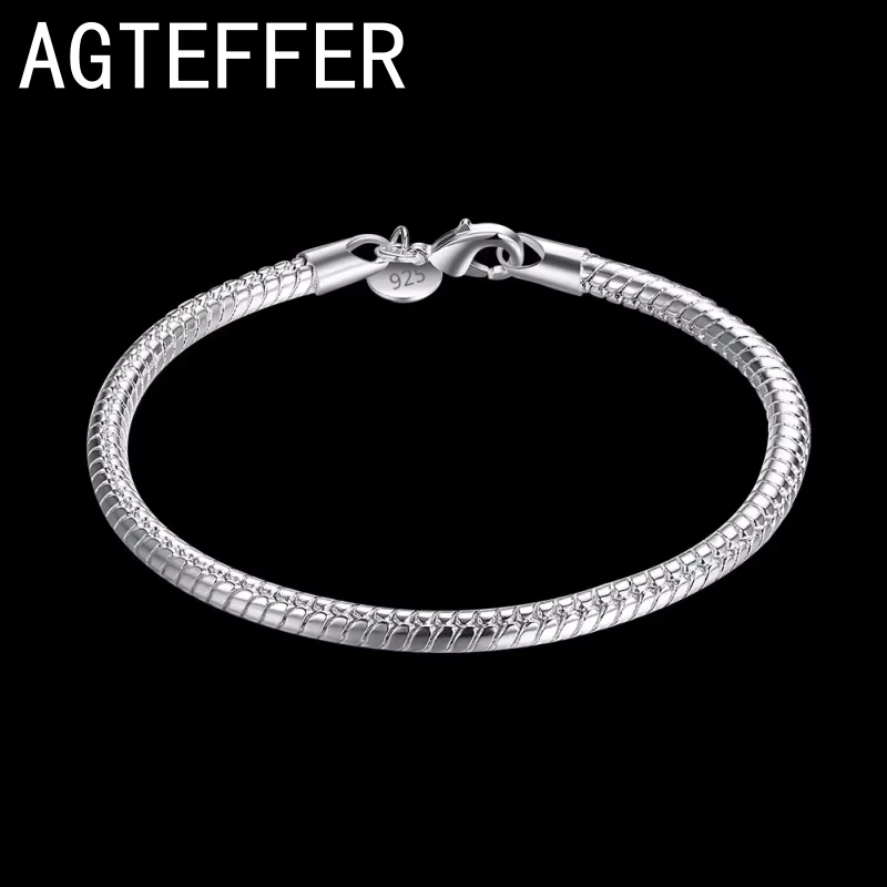 

Hot new 925 Sterling Silver Bracelets for women men 3MM snake bone chain Wedding party Gifts high quality Fashion Jewelry Fine