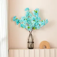 42in Artificial Cherry Blossom Flowers Silk Blue Cherry Blossoms Branches Fake Sakura Flower Trees Decor Wedding Decoration Home