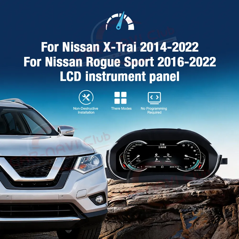 12.3 Inch Digital LCD Instrument Cluster Virtual Cockpit For Nissan X-Trail 2014-2022 Qashqai 2016-2022 Wireless CarPlay