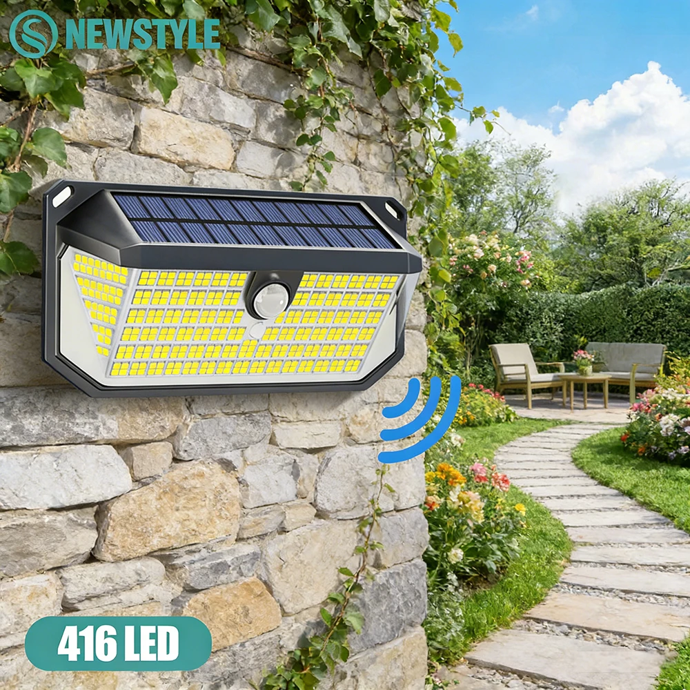 

Солнечные светодиодные светильники с датчиком движения 416/178 LED, IP65, сверхъяркие, для наружного освещения, с функцией включения от заката до рассвета, для сада.