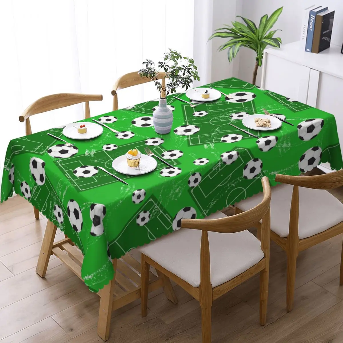 Customized Green Grass Field Soccer Football Tablecloth Rectangular Waterproof Table Cloth Cover for Kitchen