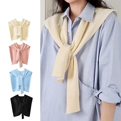 Autumn Korean Knit Warm Shawl Winter Female Blouse Shoulders Fake Collar Cape Knotted Scarf Stripe Neck Guard Scarve For Women