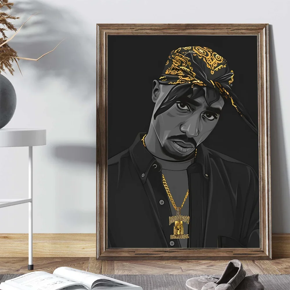 Hip Hop Singer Tupac Poster Self-adhesive Art Poster Retro Kraft Paper Sticker DIY Room Bar Cafe Vintage Decorative Painting