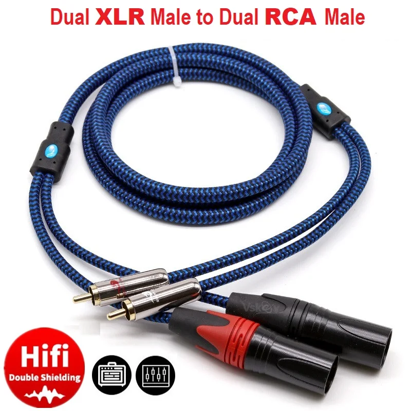 Двойной 3-контактный аудиокабель XLR «папа» на двойной разъем RCA для усилителя, микшера, динамика, домашней стереоаудиосистемы, экранированные шнуры XLR к RCA