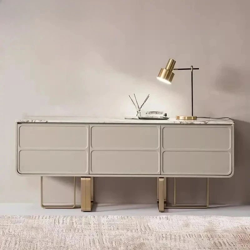 X-S light luxury dining side cabinet marble high-end stainless steel natural marble HG