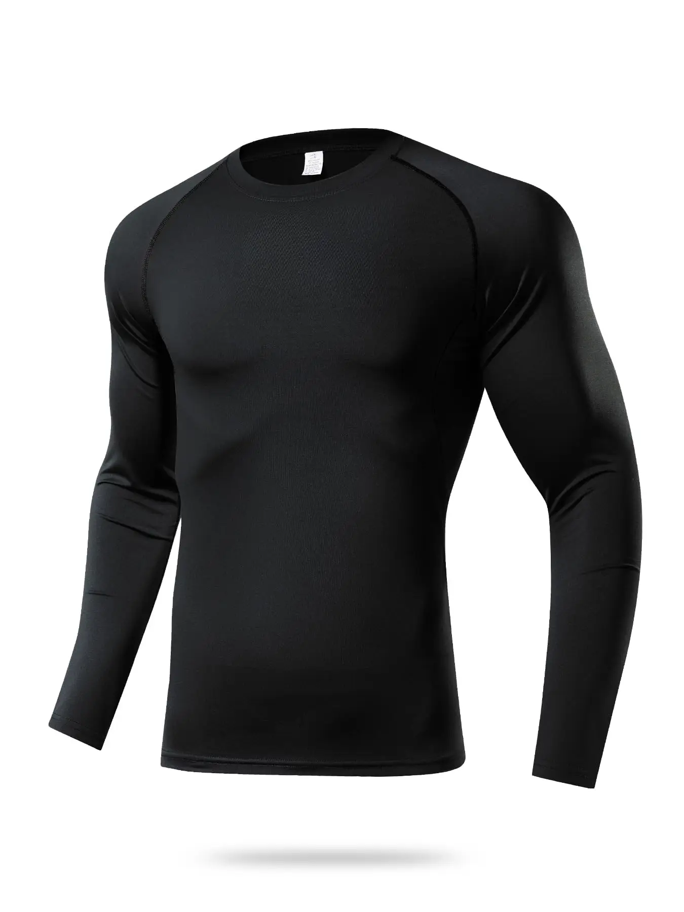 Men's Compression Long Sleeve Shirt, Black Athletic Base Layer, Performance Workout Training Top, Moisture Wicking Gym Wear