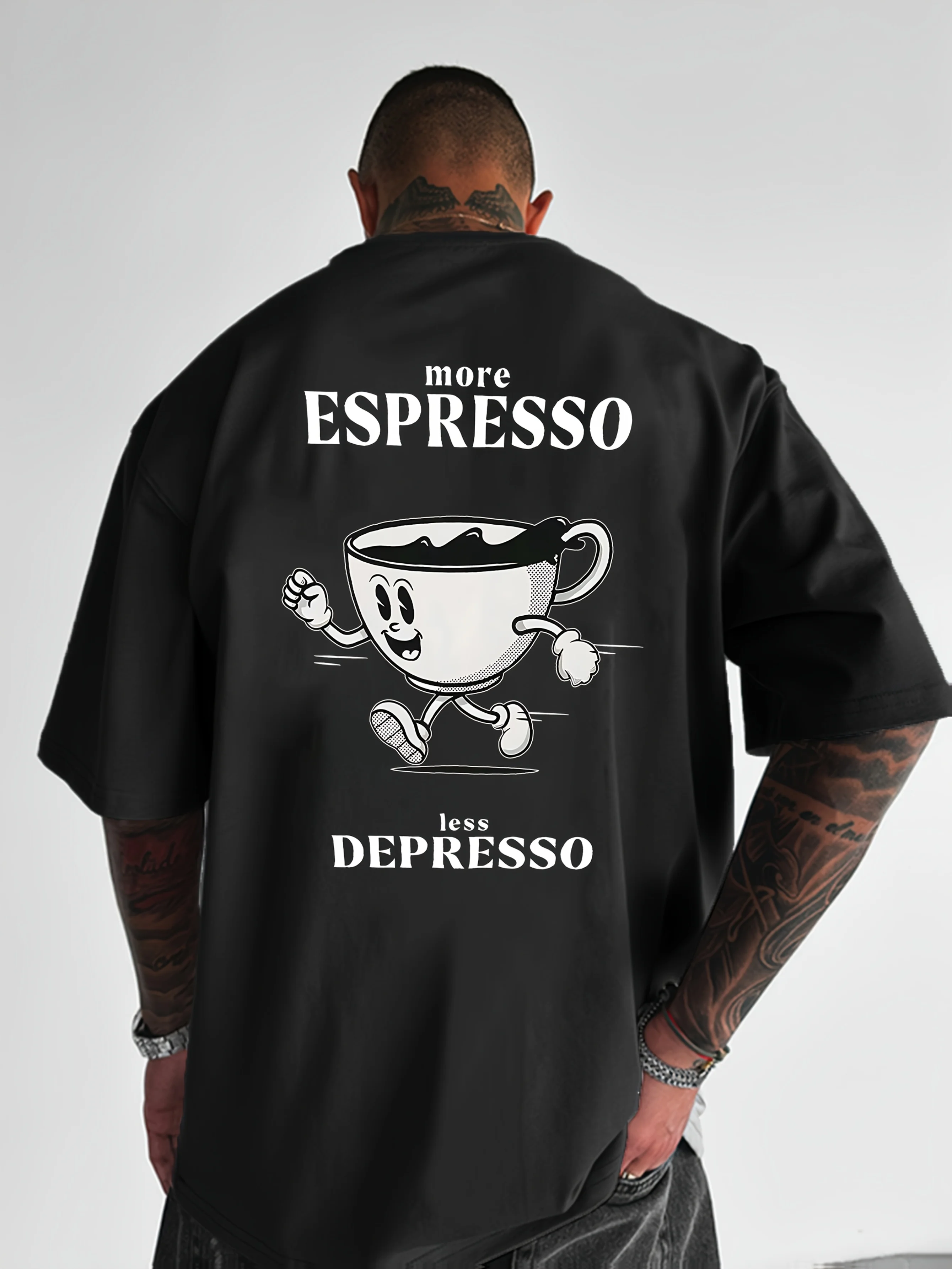 More Espresso, Less Depresso T-Shirt Summer Mens Tracksuit O-Neck Pullover Top Breathable Sportswear Harajuku Fashion Streetwear