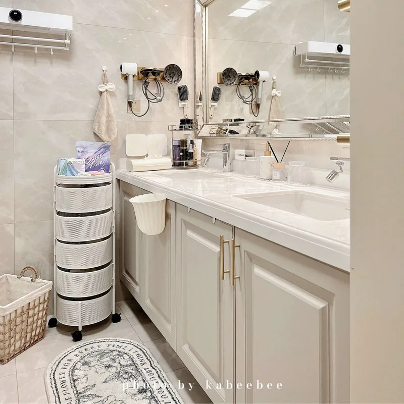 Leichter, luxuriöser amerikanischer Badezimmerschrank, cremefarbener Wind-Hängeschrank, Marmor-Doppelwaschbecken, Badezimmer-Gesichtswaschbecken, Handwaschbecken, Waschtisch C