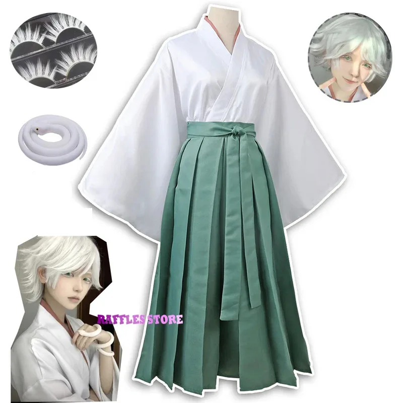 Kamisama Kiss Hajimemashita Love Mizuki disfraz de Cosplay Kimono Halloween disfraces Unisex pestañas pelucas blancas accesorios de serpiente