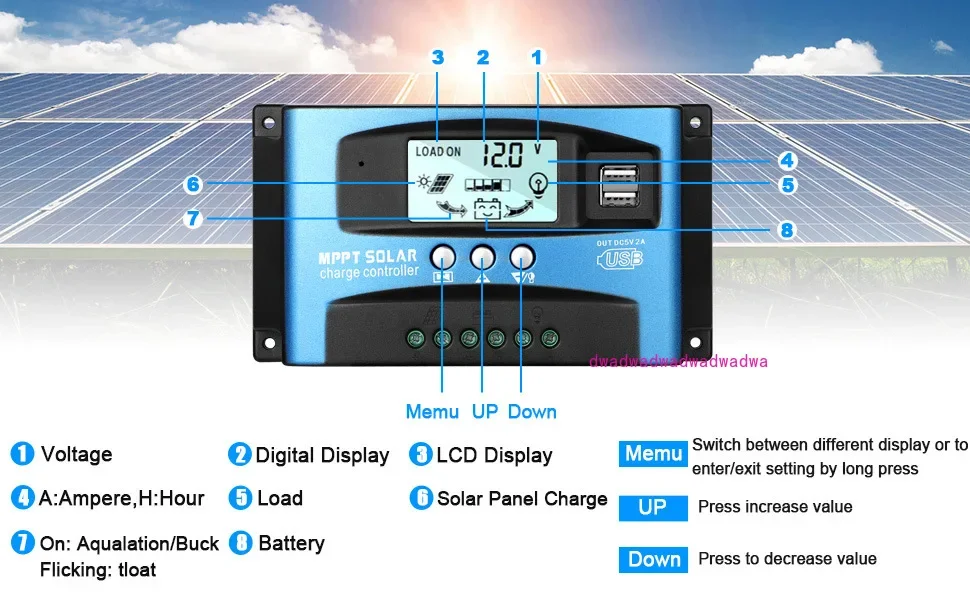 Cross-border 30-100A Solar Controller MPPT Photovoltaic Panel Charger LED Smart Street Light Lighting Controller