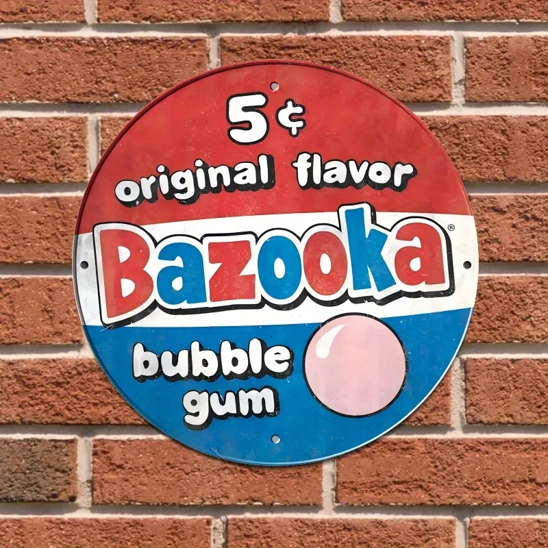 شعار Vintage Bazooka Bubble Gum - ديكور جدار حديدي مستدير 8 بوصة، نكهة أصلية، تصميم قديم، مثالي للحانات والمقاهي والنوادي، K #4
