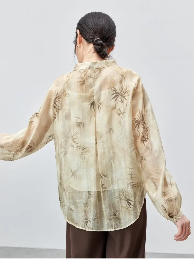 SENTUBILA 2 Piece Sets Outfits Women's Clothing 2025 Autumn Basic Vest Tops Linen Print Lantern Sleeve Lace-Up Shirts 143V55857