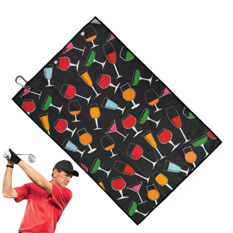 

Golf Towels For Golf Bags Carabiner-Attached Golf Ball Cleaning Towel Portable 24X16 Inch Wine Glass Printed Golf Towels For