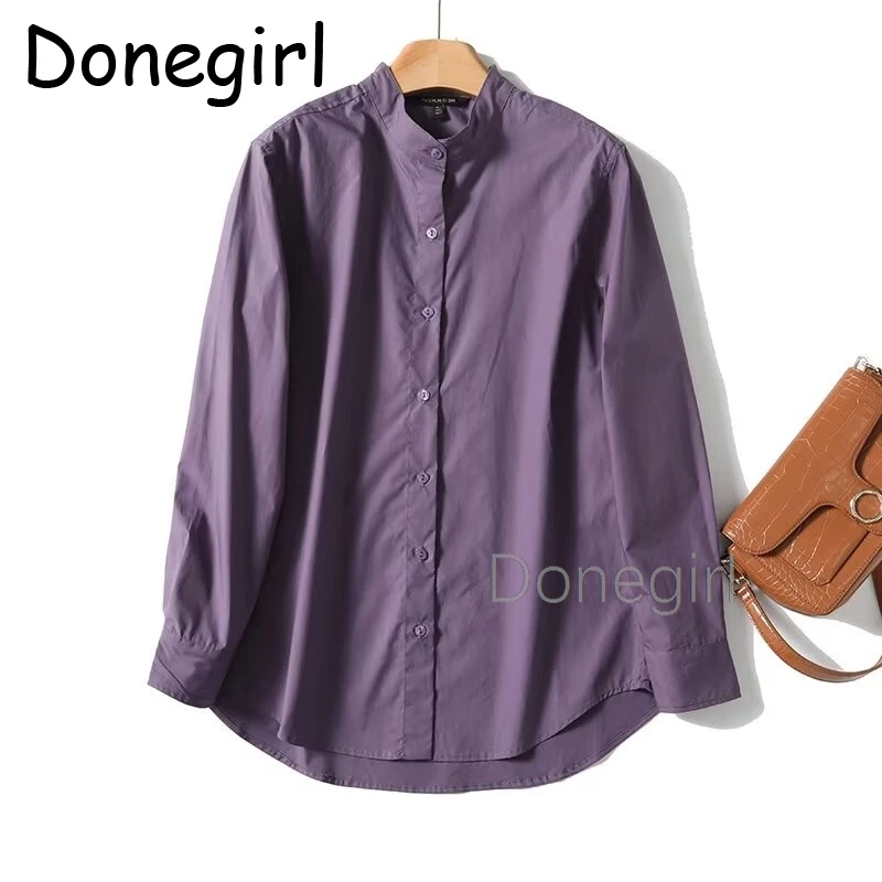

Purple Stand Collar Women Shirts Navy Long Sleeve Blouses Streetwear Casual Button Shirt Tops рубашки женские