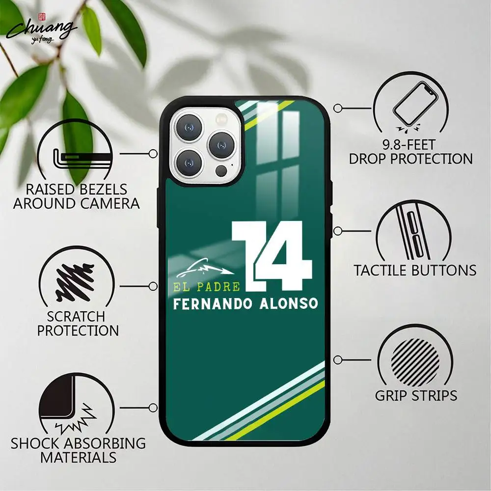 (فيرناندو ألونسو) F1 Racing 14 Fernando A-Alonso جراب هاتف لـ 17 12 13 14 15 16Pro Max mini Plus مرآة بلوري