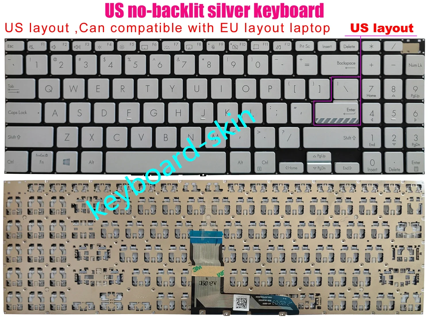 New US silver No-backlit Keyboard for ASUS Vivobook M3500 M3500QC M7600 M7600R M6500 M6500R K6500 K3500 K6500Z X3500 laptop