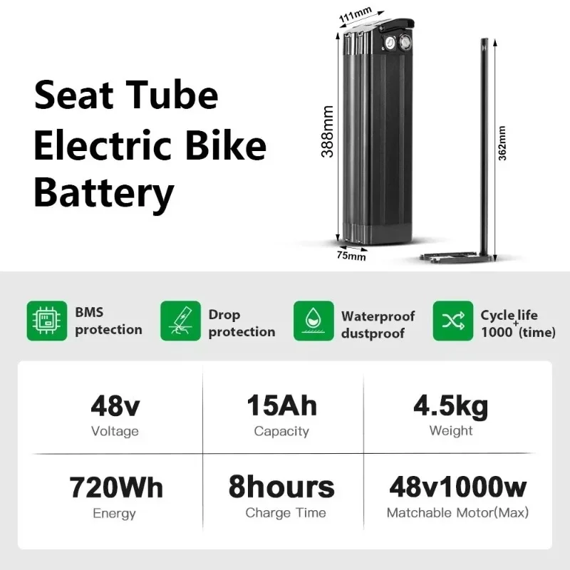 Silverfish Genuine Lithium Battery for Electric Bike 1000W Motor 36V 48V 10Ah-20Ah Capacity with Charger e-Bike Bicycle Power Up