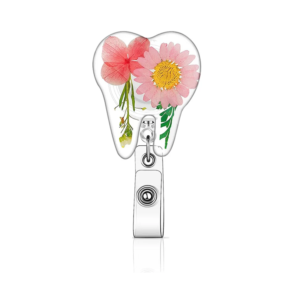 3pcs Dentist Accessories Decoration Tooth Shape Flower Badge Reel Holders Clips Dental Office Clinic Gifts Pediatric Dentistry