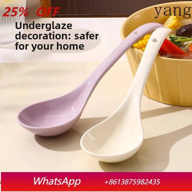

Yjq 3 pcs household ceramic soup spoon simple long handle porridge large spoon