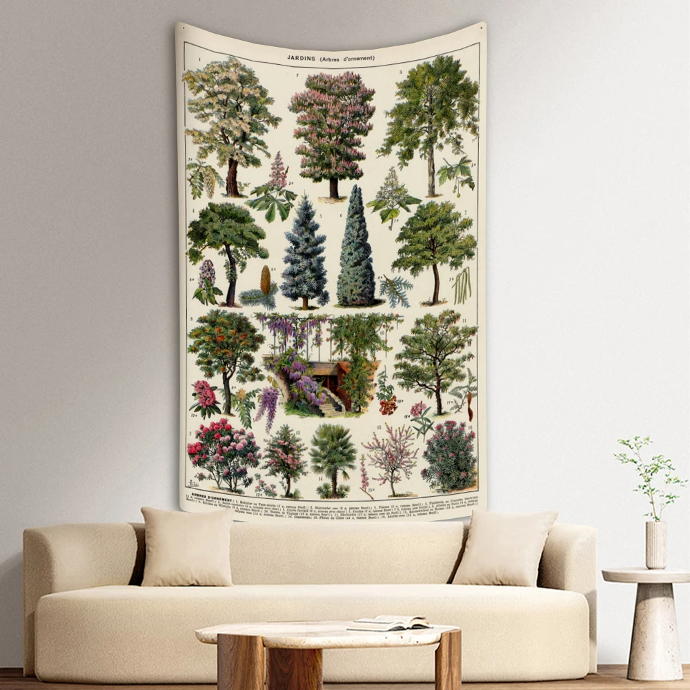 XxDeco Vintage Poster Tapestry Flora And Fauna Illustration Printed Large Fabric Home Decoration Wall Hanging Background Cloth