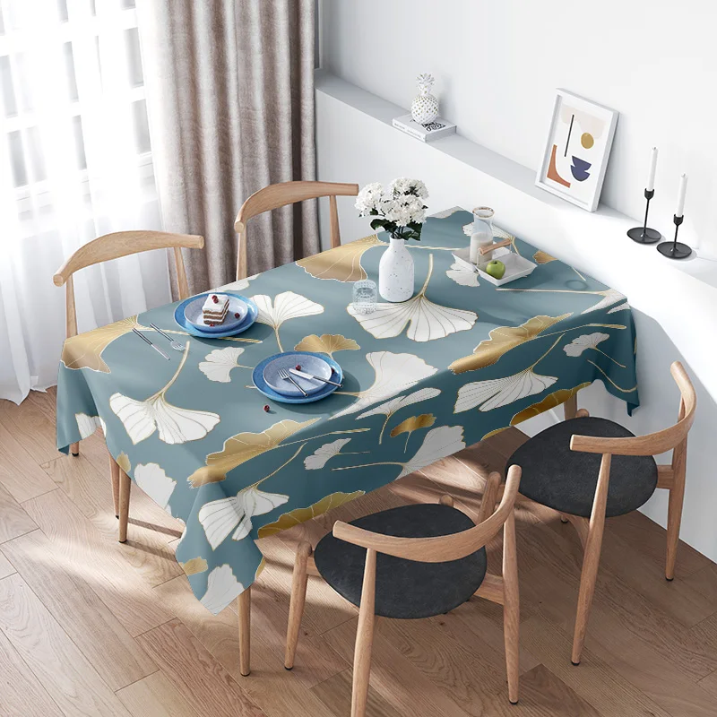 Modern Minimalist Floral Tablecloth Blue Ginkgo Design Decorative Placemats for Dining Room Home Decoration Supplies (4 Seater S