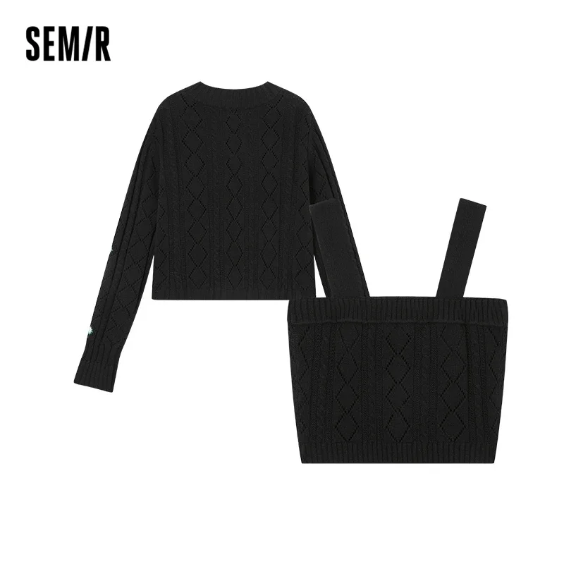 Semir Knitted Suit Women V-Neck Hollow Cardigan Embroidered Vest 2022 Autumn New Short Two-Piece Small Fresh Clothes Set