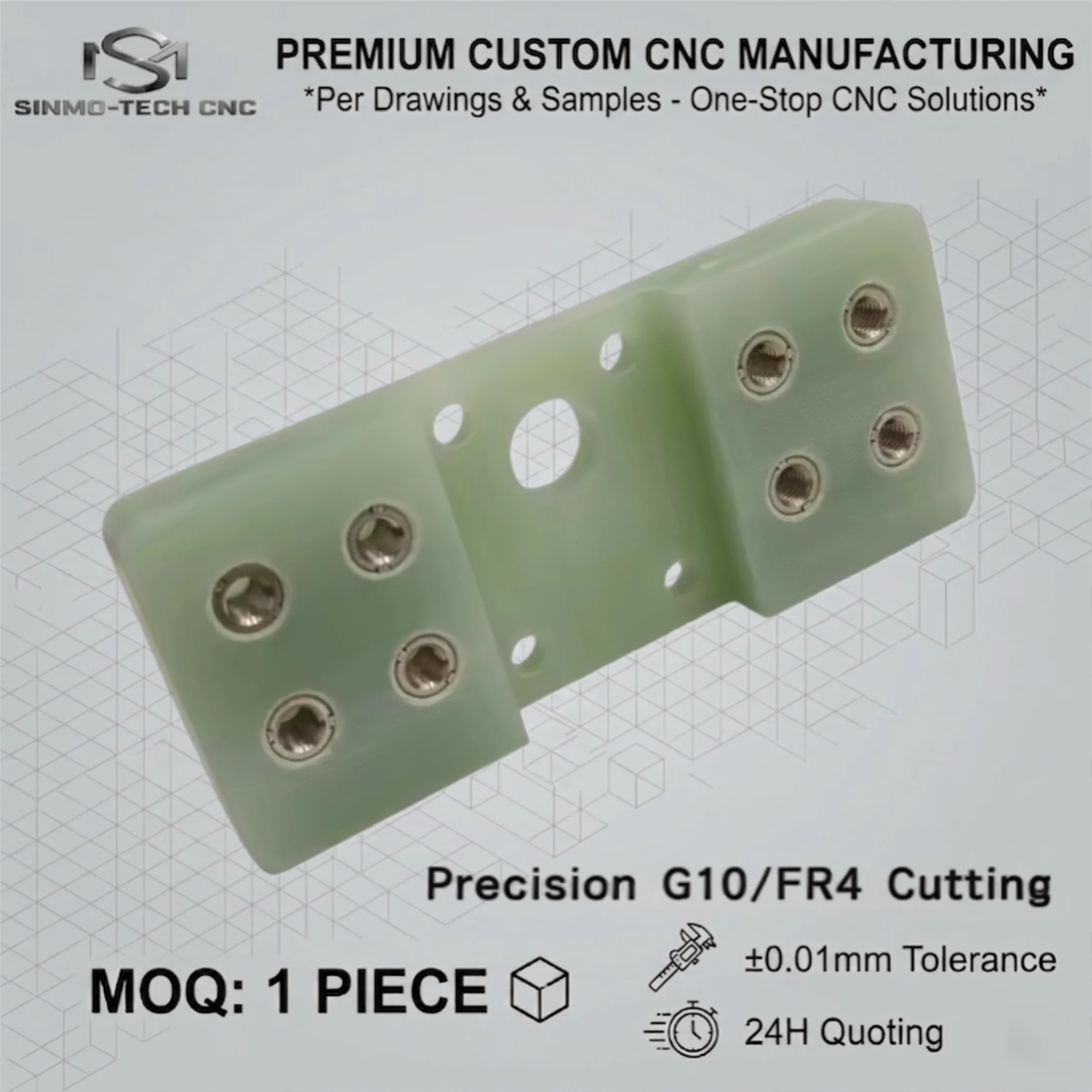 Custom G10 FR4 CNC Router Machining Service Drilled Tapped Epoxy Fiberglass Sheet Plate Precision Hardware Component 1pc