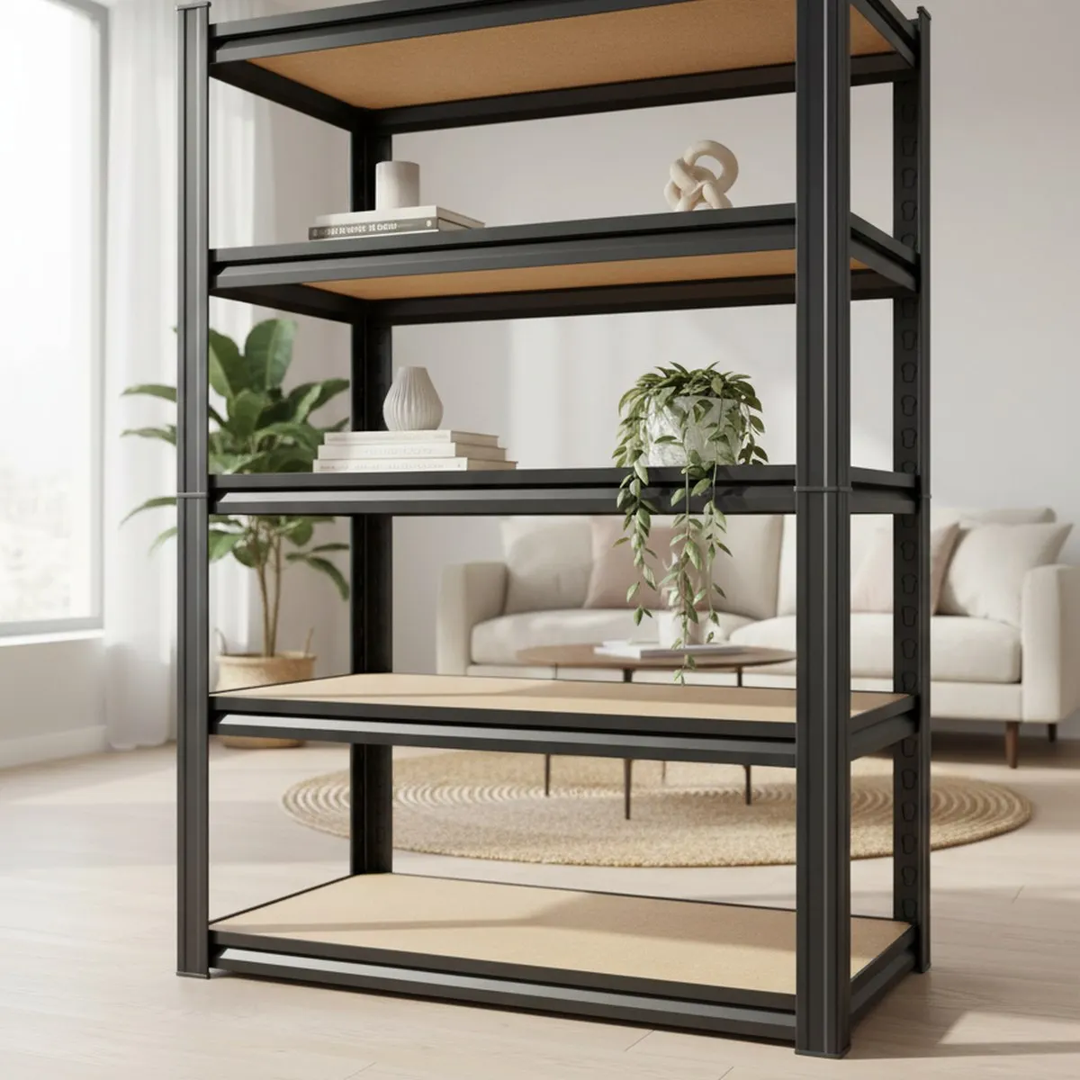 Tall Wood Metal Garage Storage Shelf 5 Tier Adjustable Heavy Duty Utility Rack