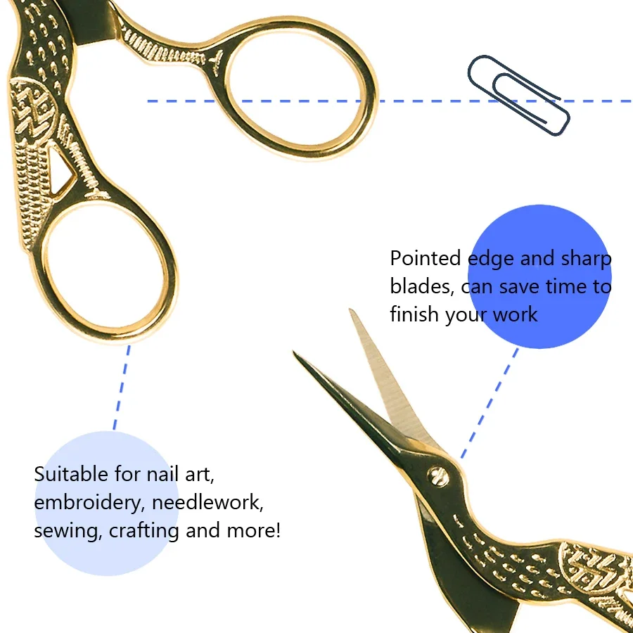 Vintage Retro Gold Steel Sewing Scissors Cross Stitch DIY Handicraft Manicure Nail Cutting  Craft Household Hand Jewelry tools view 4