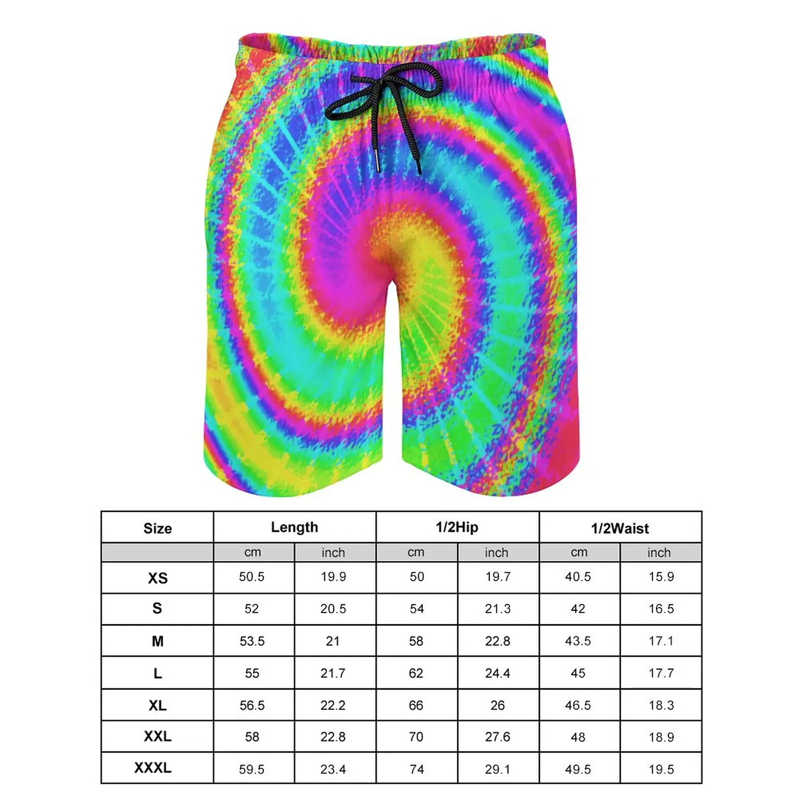 Colorful Rainbow Board Shorts Retro 80s Hippy Bohemian Tie Dye Cute Beach Short Pants Man Printing Oversize Swimming Trunks