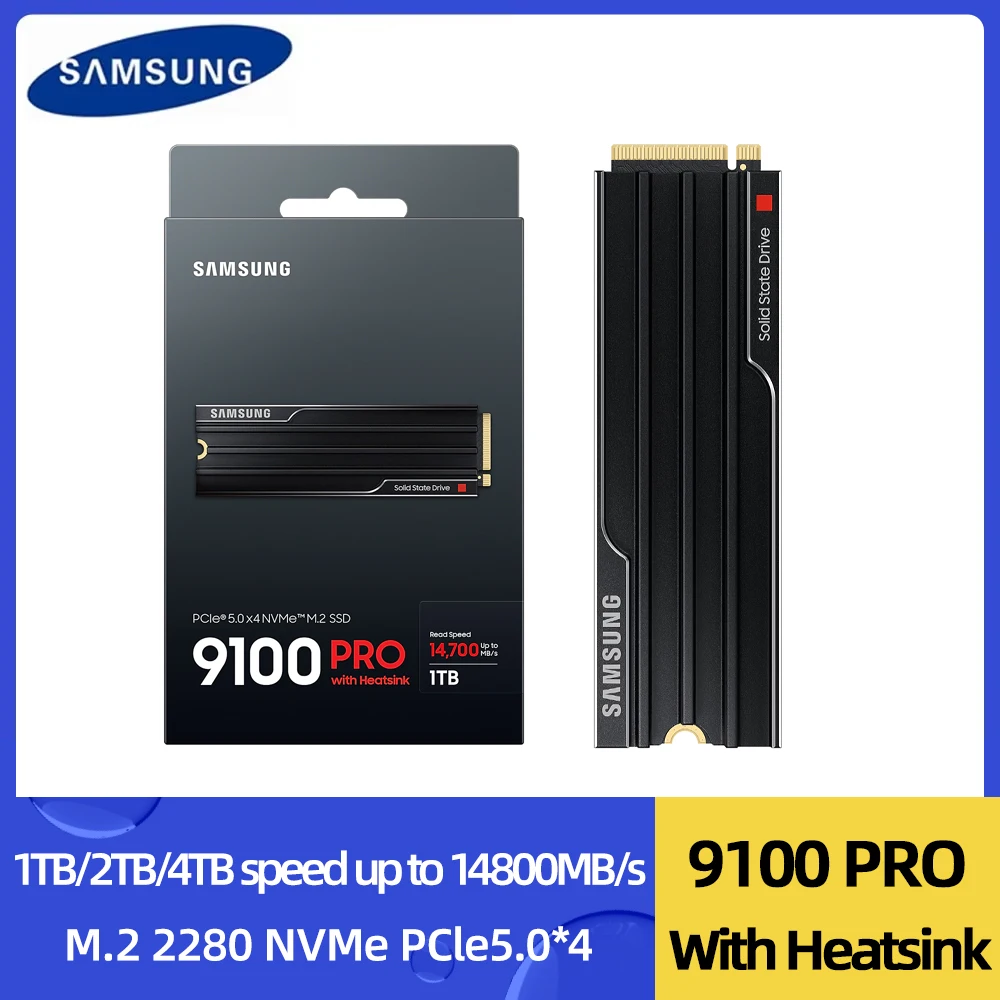 SAMSUNG SSD 9100 PRO with Heatsink 1TB 2TB 4TB PCIe 5.0x4 M.2 2280 Read Up to 14,800MB/s for PC Mobile Gaming Console