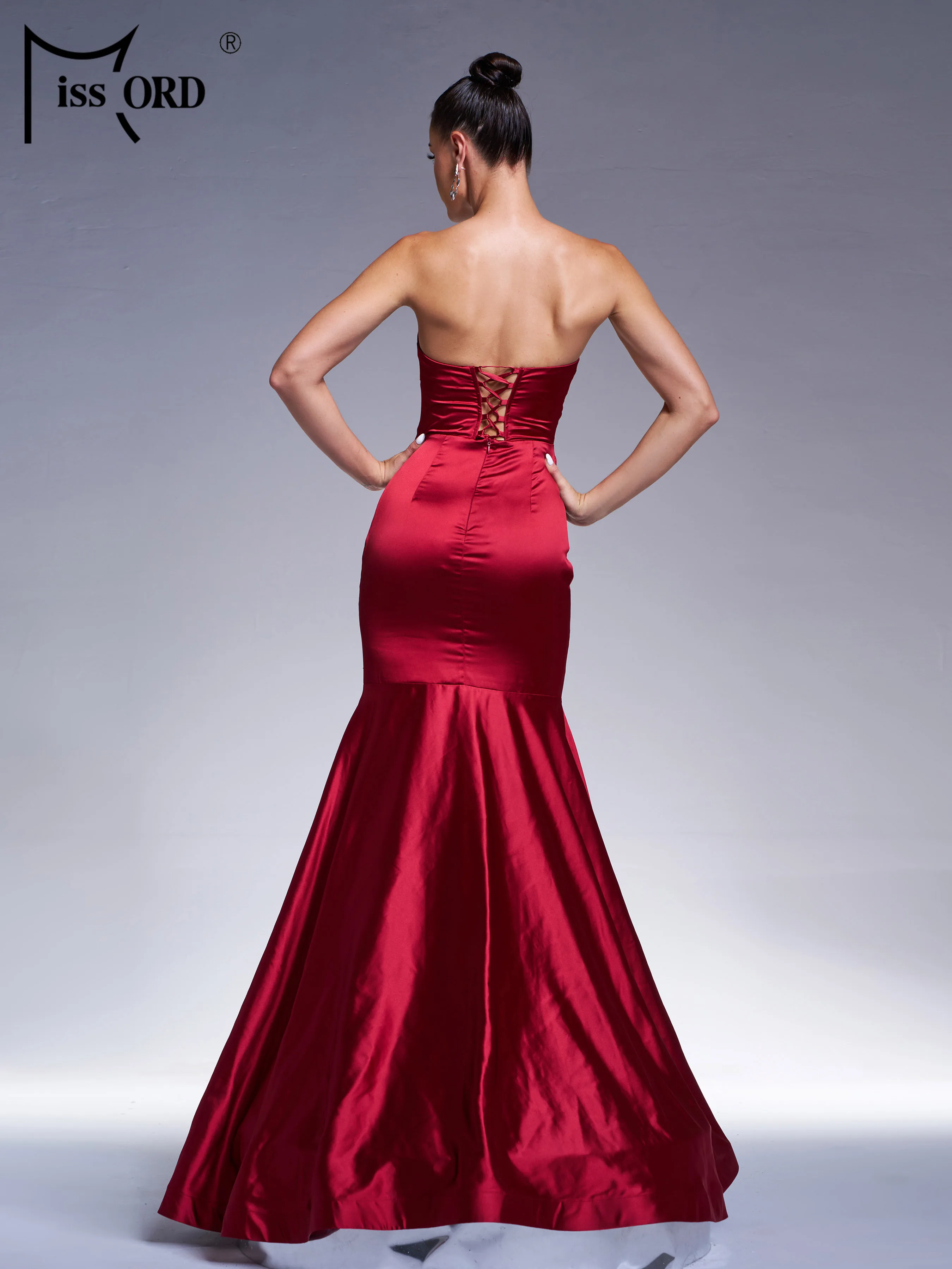 Missord New Strapless Backless Mermaid Evening Gown Wedding Birthday Party High Quality Luxury Formal Occasion Burgundy Dress