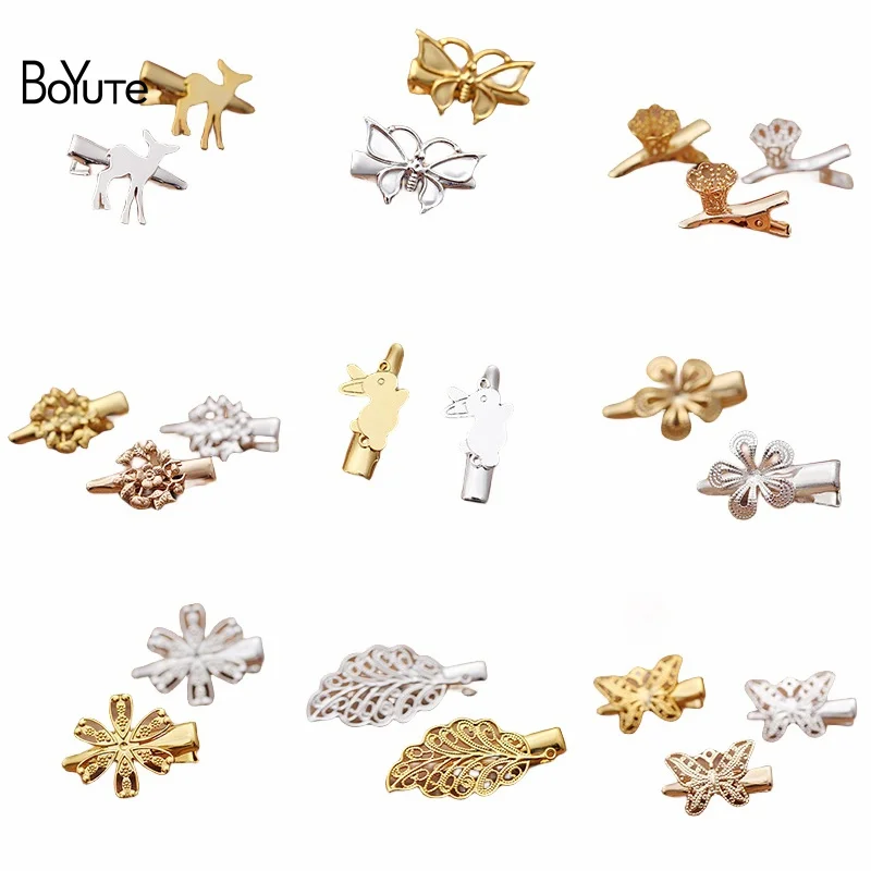 

BoYuTe Custom Made (200 Pieces/Lot) Filigree Flower Hair Clips Mini Factory Supply Children's Jewelry Hairpin DIY Materials