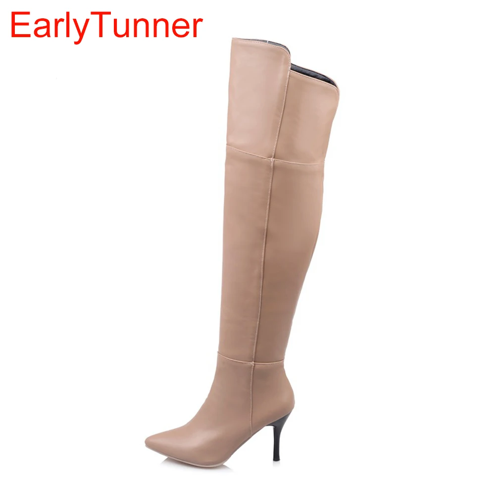 

Brand New Sexy Black Brown Beige Women Dress Thigh High Boots Lady Over Knee Shoes Heels EMT18 Plus Big size 32 45 11