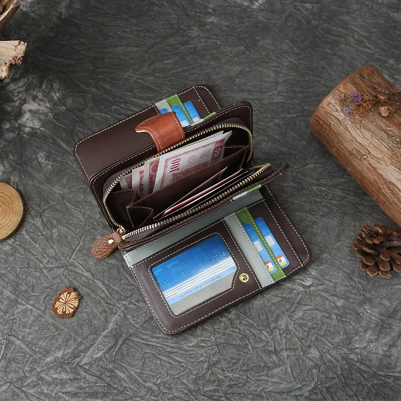 Johnature Genuine Leather Mixed Colors Short Wallet 2026 New Random Color Splicing Large Capacity Multi Slot Folding Card Bag
