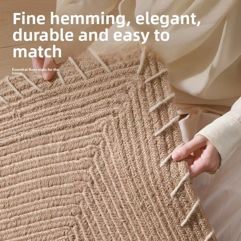 Pure natural jute carpet hand-woven flat rope craft foot mat household sand scraping door floor mat